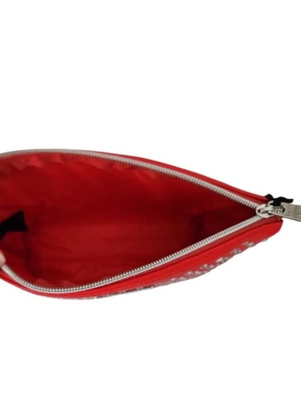Bebe Red Makeup Bag Clear Rhinestones Zipper Travel Cosmetic Case New